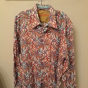 Robert Graham Light Cotton Orange Cream Flower Pattern XL